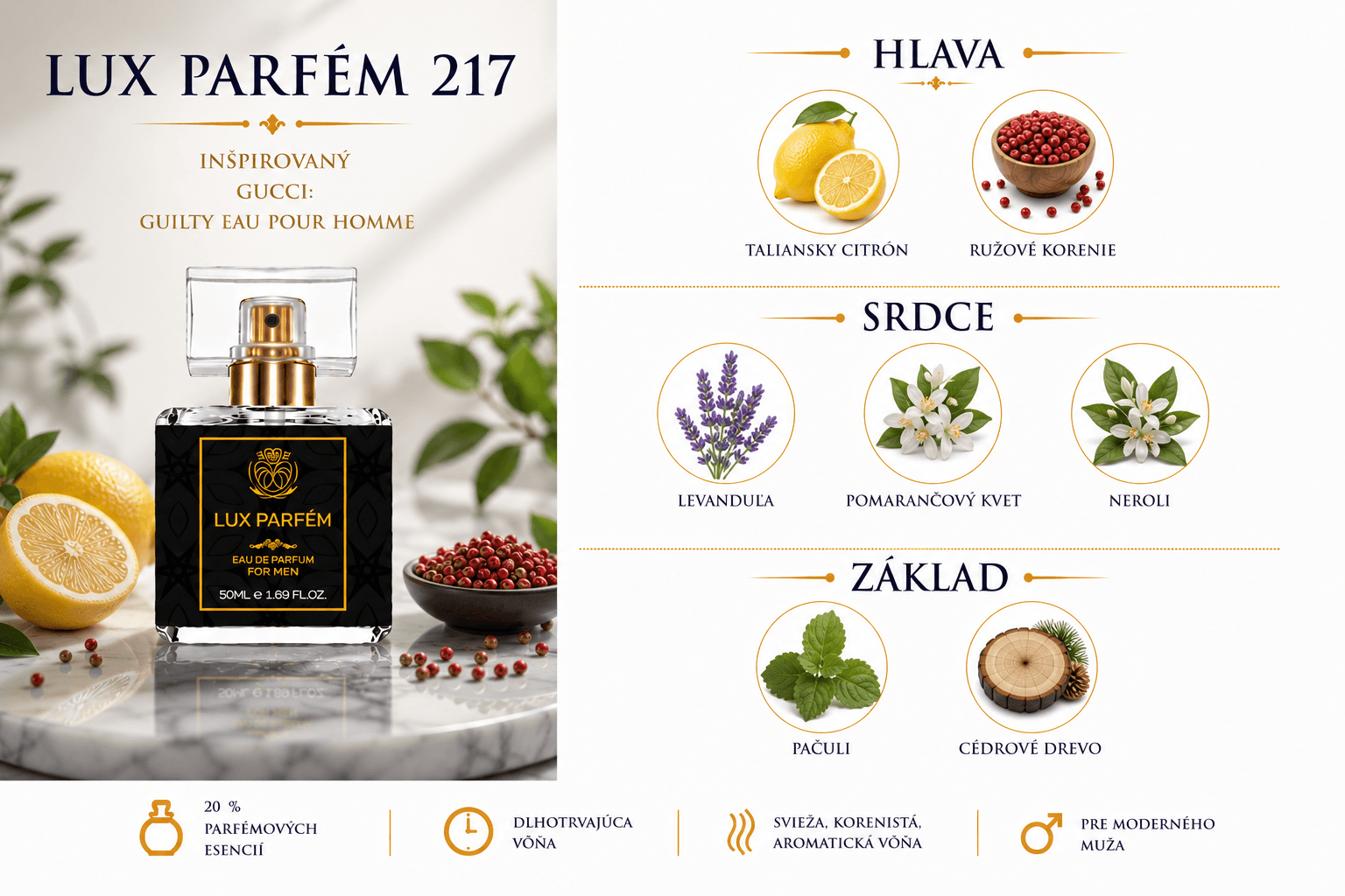 Lux Parfém 217 – Inšpirovaný Gucci: Guilty Eau Pour Homme
